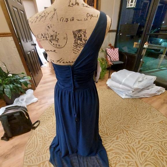 Navy one shoulder formal or bridesmaid dress - Picture 2 of 3